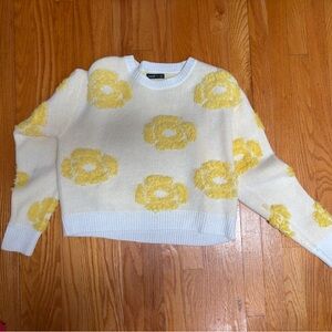 SHEIN White and Yellow Floral Sweater